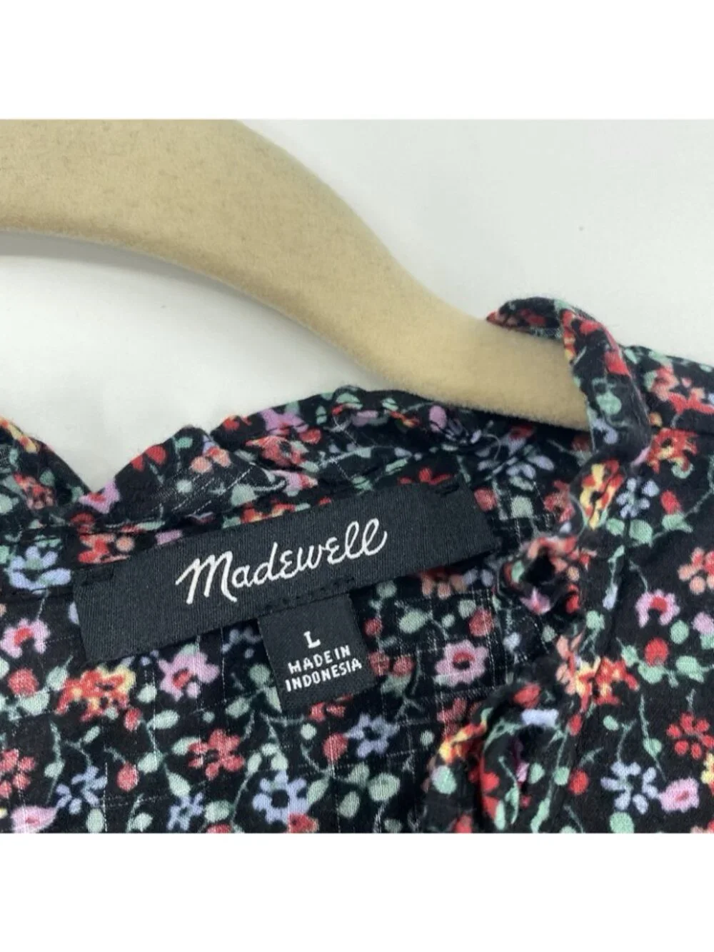 Madewell Size Large Puff-Sleeve Ruffle Top in Fieldwalk Floral Style #AK050